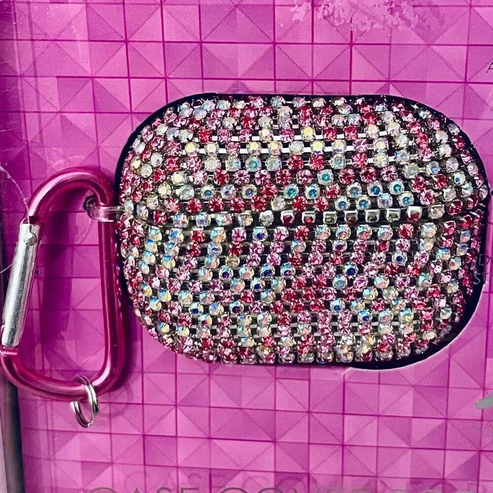 NWT Bling Pink Rhinestones case cover Apple AirPods Pro Anti shock & carabiner